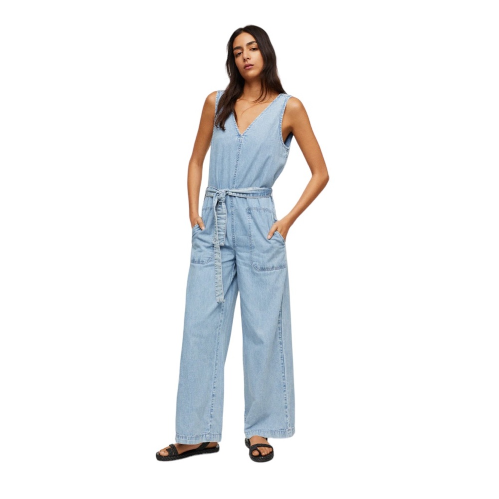Denim Wide Leg Jumpsuit - Size Large
